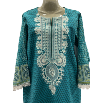 Green Neck Embriodered Khaddar Shirt Dupata - Image 2