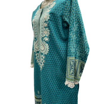 Green Neck Embriodered Khaddar Shirt Dupata - Image 3