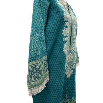 Green Neck Embriodered Khaddar Shirt Dupata - Image 4