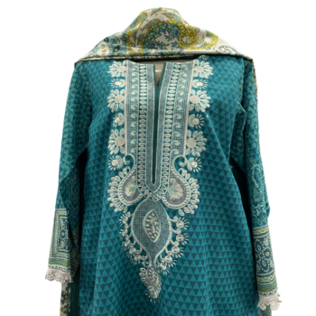 Green Neck Embriodered Khaddar Shirt Dupata - Image 7