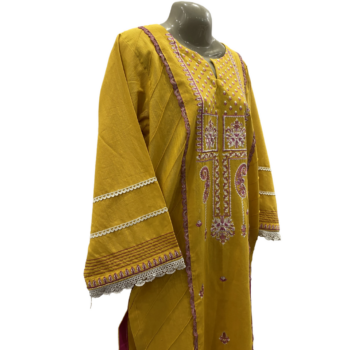 Yellow Emboridery 2Pcs Dupata and shirt - Image 5