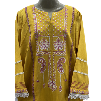 Yellow Emboridery 2Pcs Dupata and shirt - Image 3